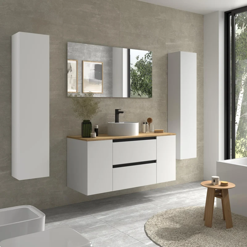 SALGAR 116073 BEQUIA PLUS METAL Mueble de Baño 1 poza Porcelana 120cm Blanco Mate