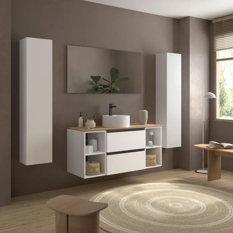 SALGAR 116070 BEQUIA PLUS METAL Mueble de Baño 1 poza Porcelana 120cm Blanco Mate