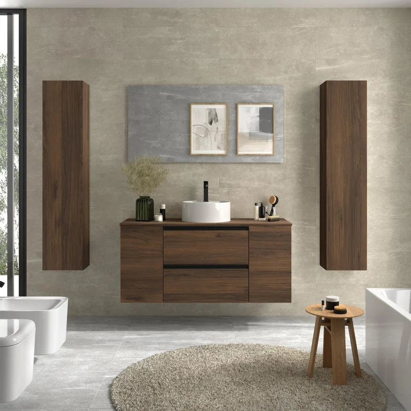 SALGAR 116066 BEQUIA PLUS METAL Mueble de Baño 1 poza Porcelana 120cm Nogal