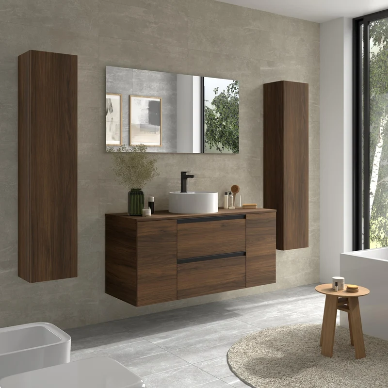 SALGAR 116066 BEQUIA PLUS METAL Mueble de Baño 1 poza Porcelana 120cm Nogal