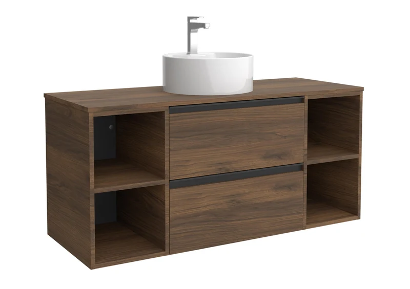SALGAR 116061 BEQUIA PLUS METAL Mueble de Baño 1 poza Porcelana 120cm Nogal