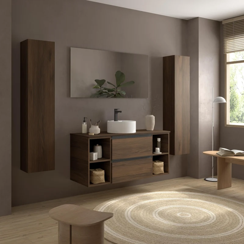 SALGAR 116061 BEQUIA PLUS METAL Mueble de Baño 1 poza Porcelana 120cm Nogal