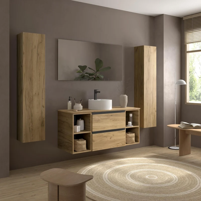 SALGAR 116060 BEQUIA PLUS METAL Mueble de Baño 1 poza Porcelana 120cm Roble