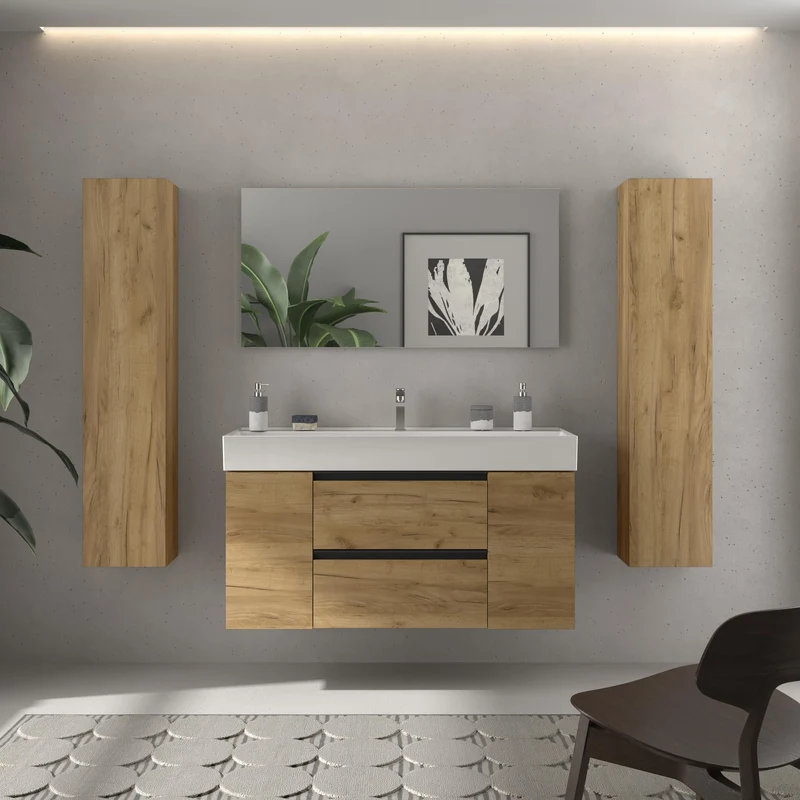 SALGAR 116055 BEQUIA PLUS METAL Mueble de Baño 1 poza Porcelana 120cm Roble
