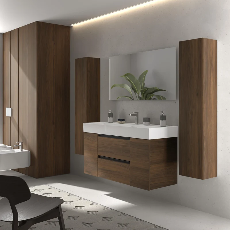 SALGAR 116054 BEQUIA PLUS METAL Mueble de Baño 1 poza Porcelana 120cm Nogal