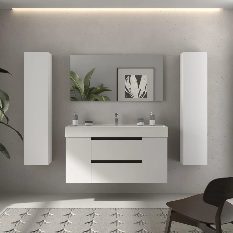 SALGAR 116053 BEQUIA PLUS METAL Mueble de Baño 1 poza Porcelana 120cm Blanco Mate