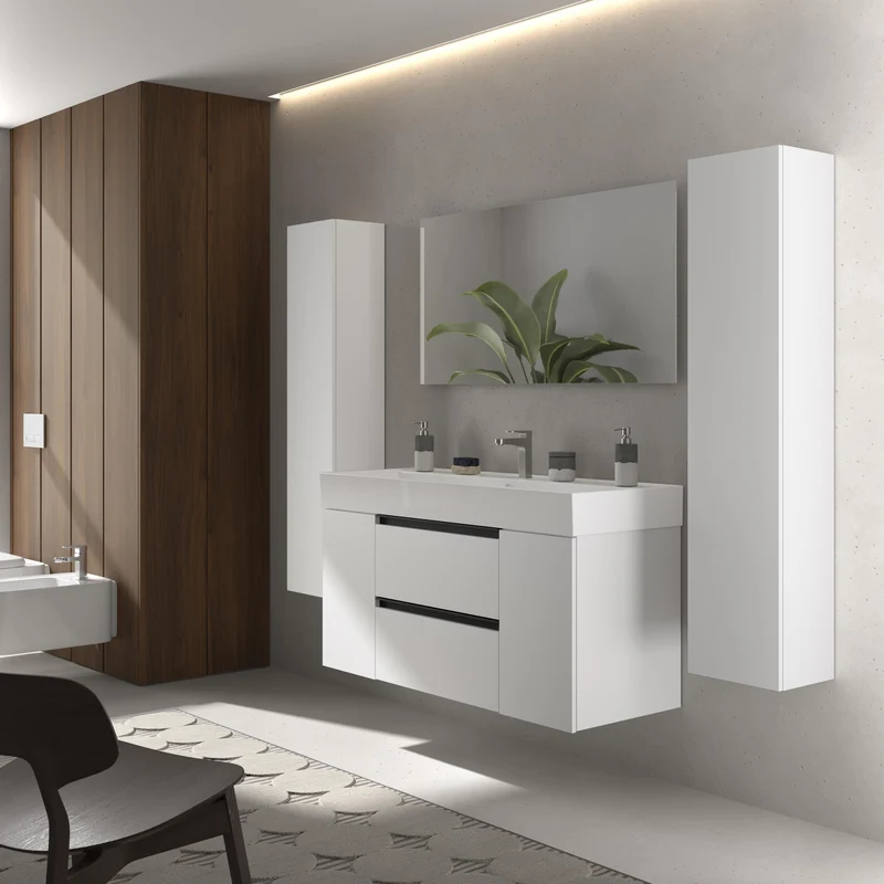 SALGAR 116053 BEQUIA PLUS METAL Mueble de Baño 1 poza Porcelana 120cm Blanco Mate