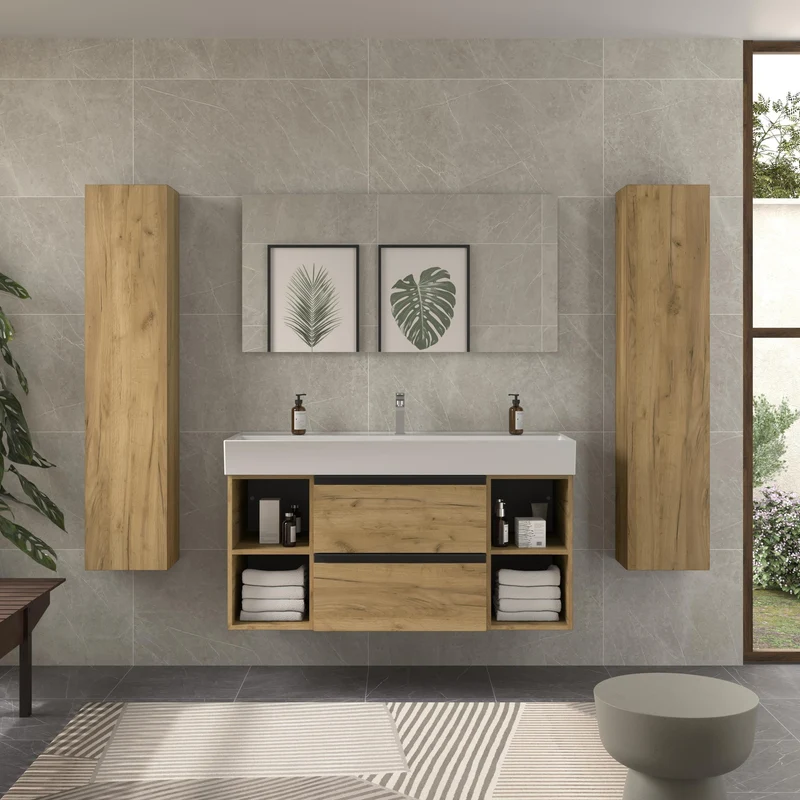 SALGAR 116040 BEQUIA PLUS METAL Mueble de Baño 1 poza Porcelana 120cm Roble