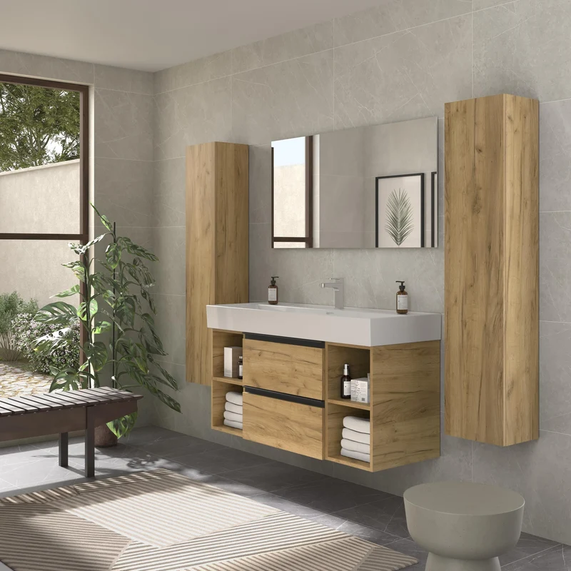 SALGAR 116040 BEQUIA PLUS METAL Mueble de Baño 1 poza Porcelana 120cm Roble