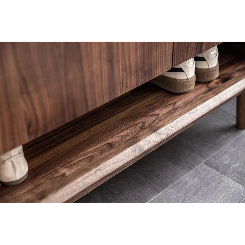 Japandi Compact Black Walnut Wood Shoe Cabinet