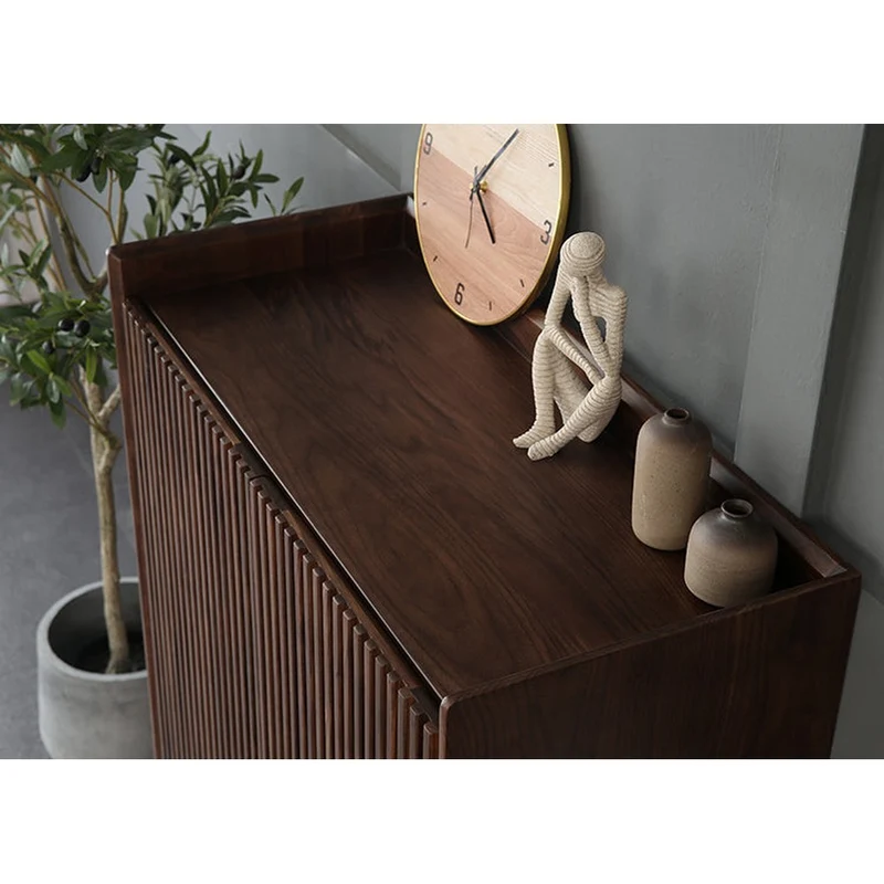 Japandi Grille Doors Walnut Shoe Cabinet