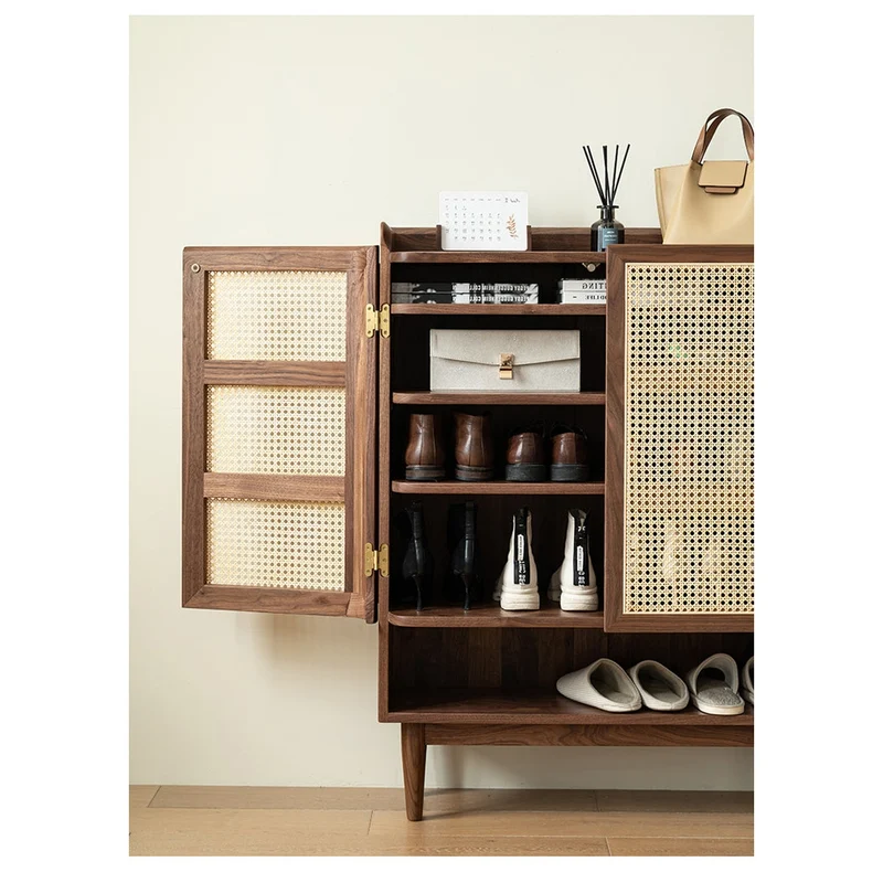 Epicure Solid Walnut Wood Rattan Shoe Cabinet