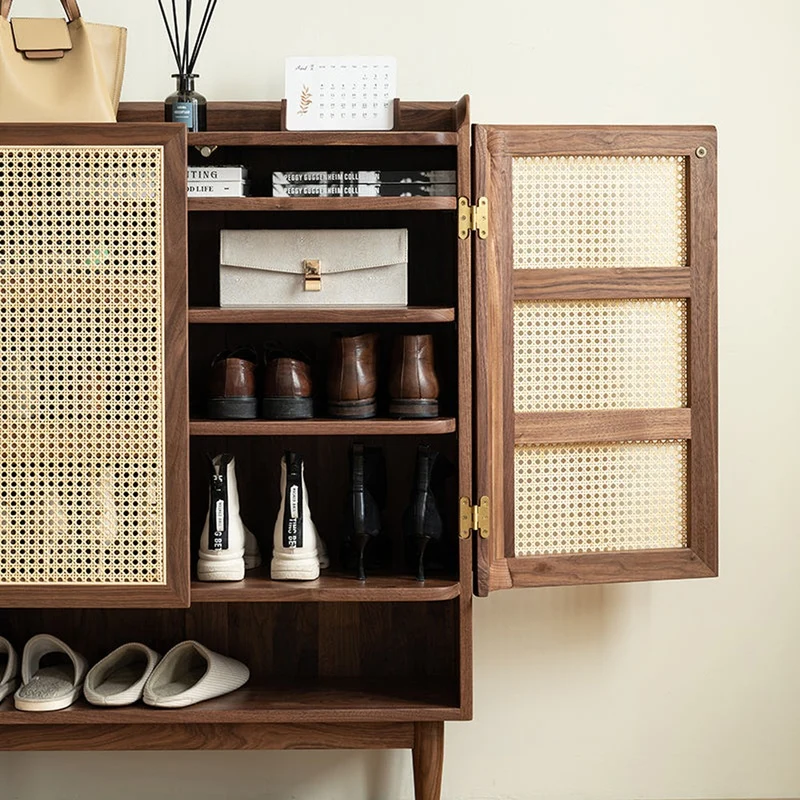 Epicure Solid Walnut Wood Rattan Shoe Cabinet