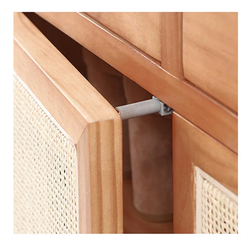 Solid Cherry Wood Shoe Storage Cabinet with Rattan Doors