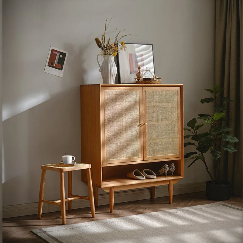 Solid Oak Wood Shoe Cabinet