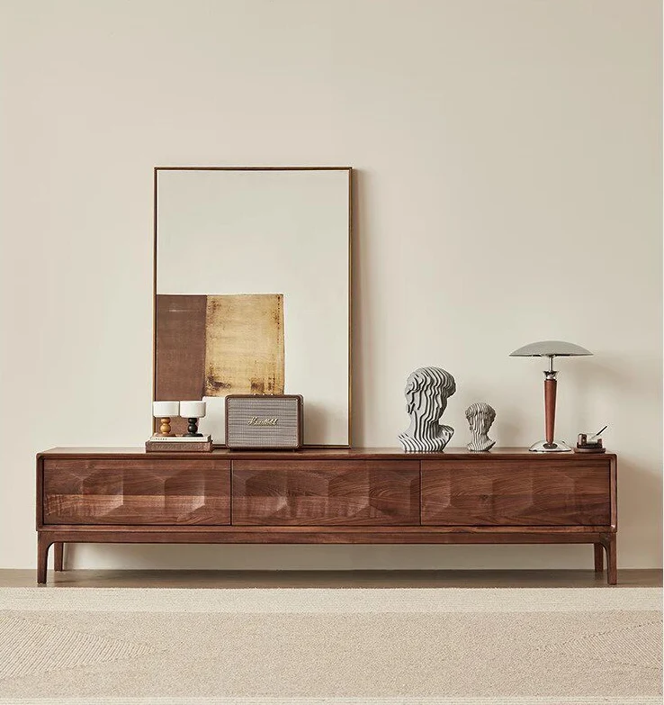 Epic Walnut Wood TV Stand with Geometric Drawer Fronts