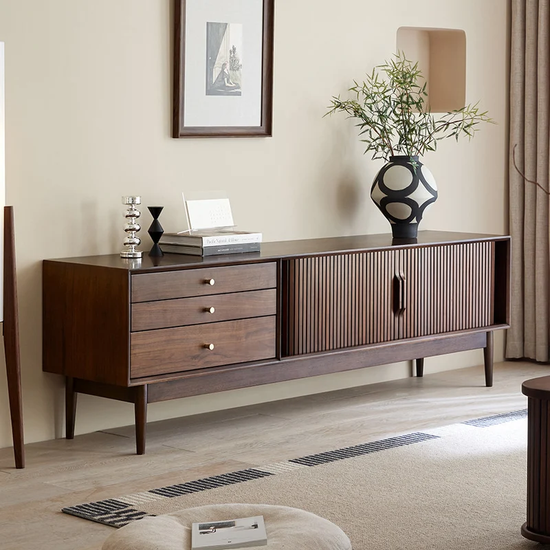 Core Hau Mid-Century Walnut TV Cabinet with Tambour Doors