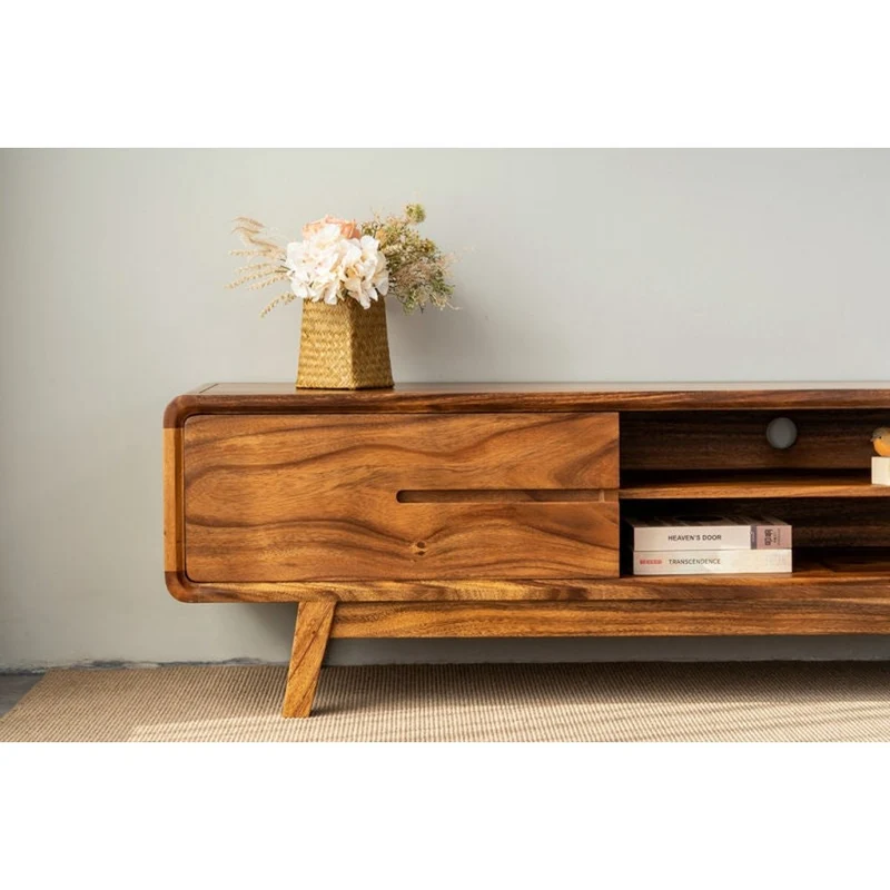Atlas Round Edge 2 Drawers Solid Wood Media Console