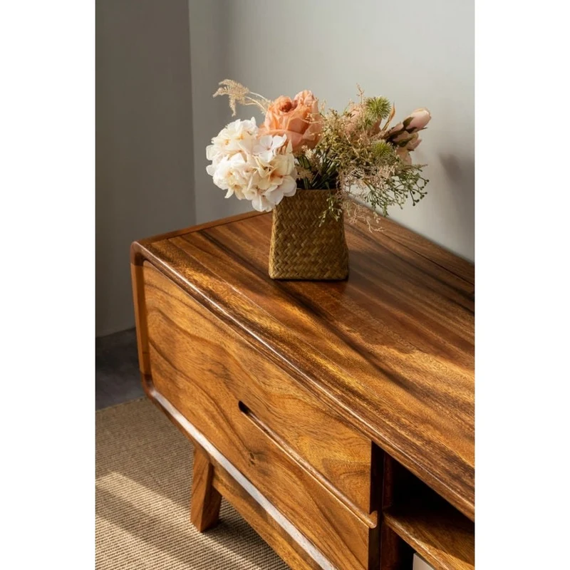 Atlas Round Edge 2 Drawers Solid Wood Media Console
