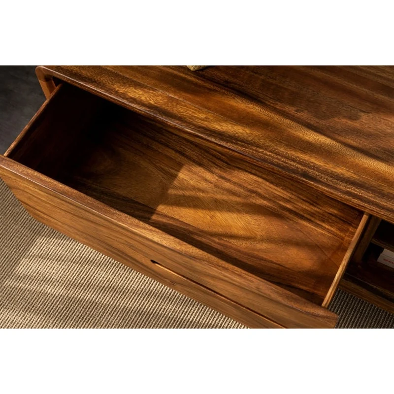 Atlas Round Edge 2 Drawers Solid Wood Media Console