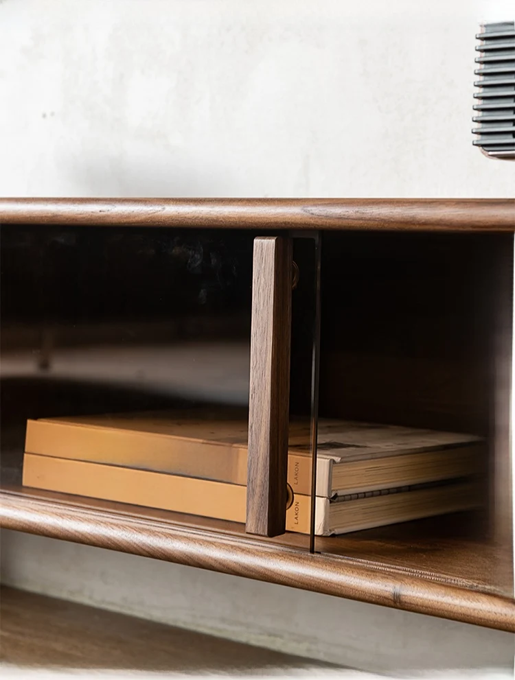 Japandi Walnut TV Stand with Drawers & Open Shelving