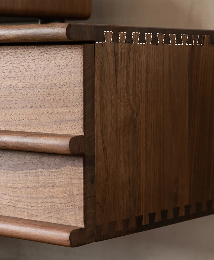 Japandi Walnut TV Stand with Drawers & Open Shelving