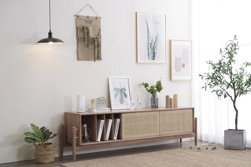 Flare Japandi Rattan Door Ash Wood TV Stand