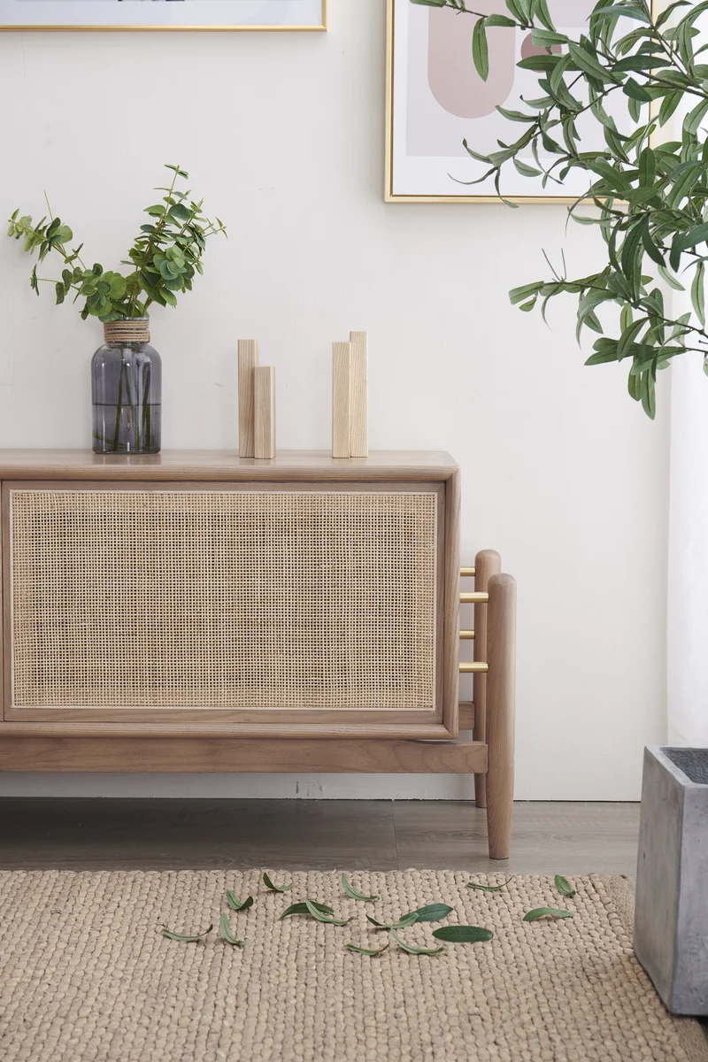 Flare Japandi Rattan Door Ash Wood TV Stand
