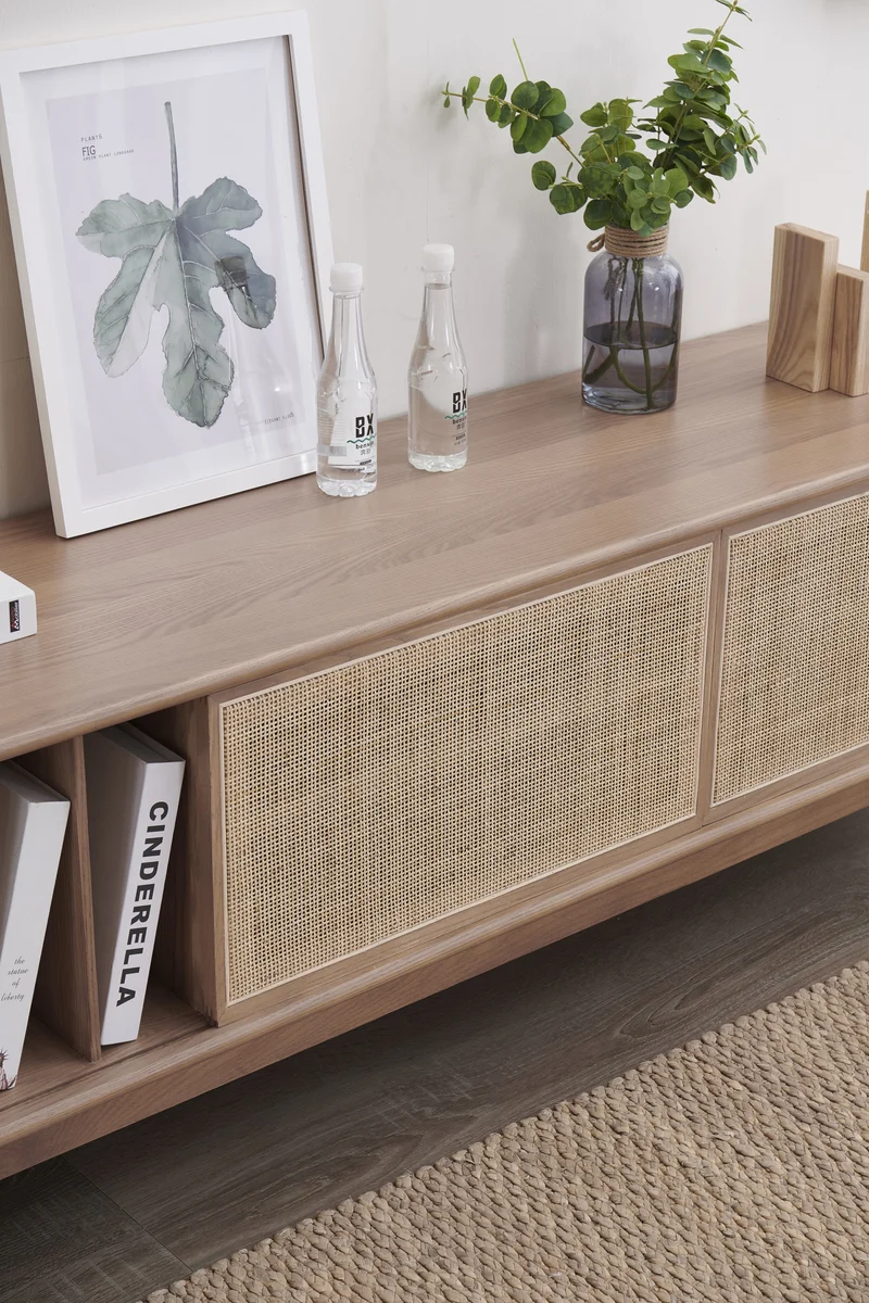 Flare Japandi Rattan Door Ash Wood TV Stand