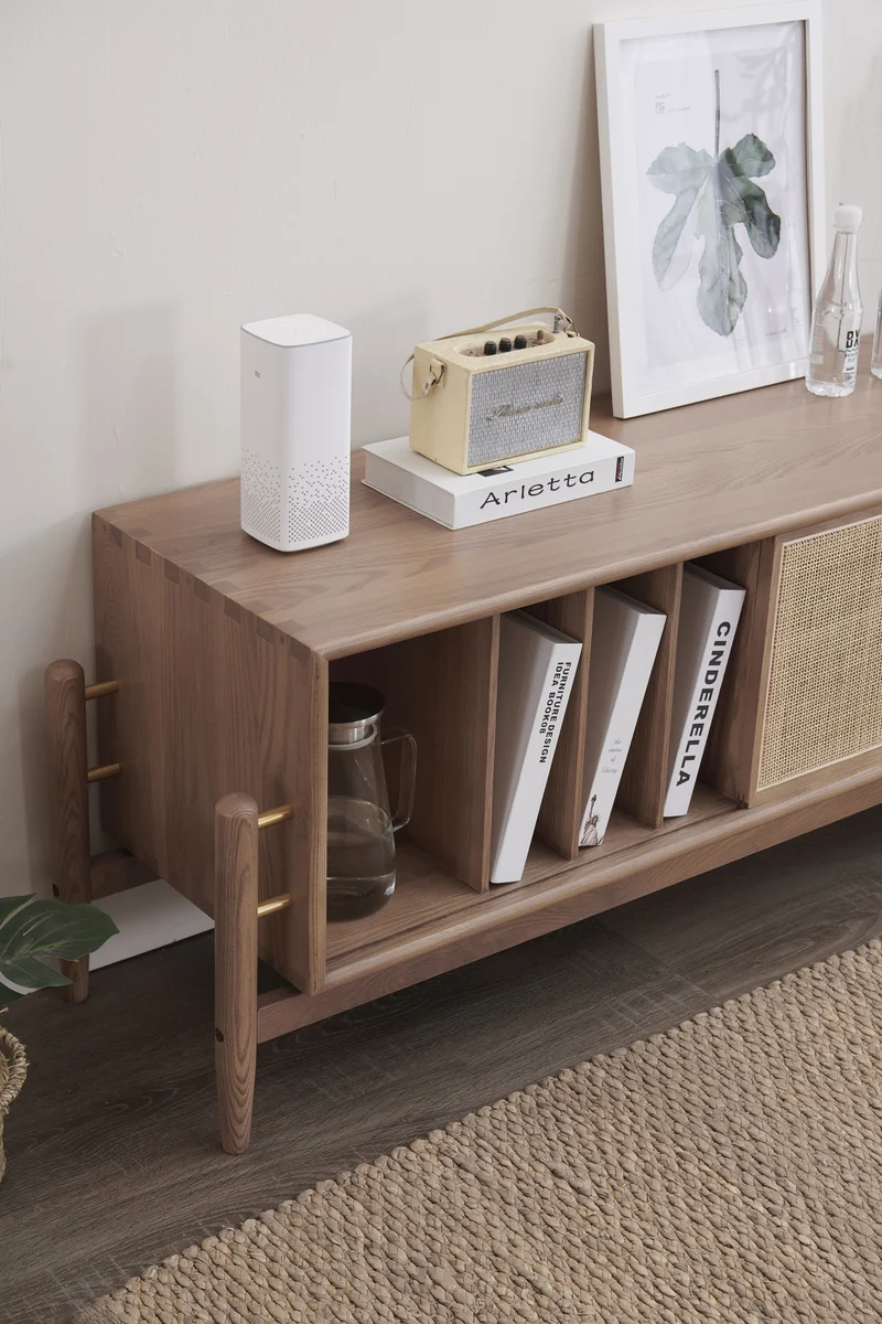 Flare Japandi Rattan Door Ash Wood TV Stand