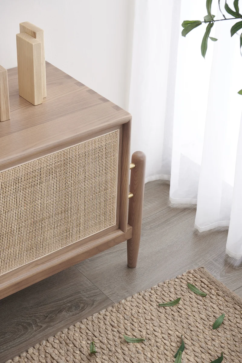 Flare Japandi Rattan Door Ash Wood TV Stand