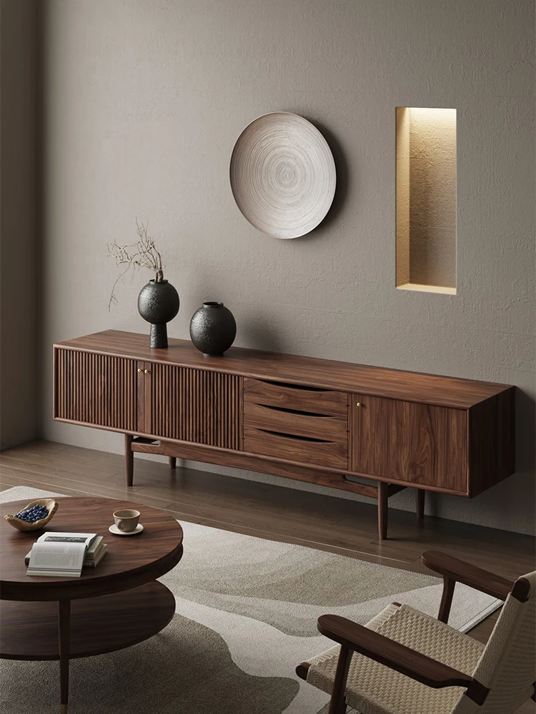 Atlas Black Walnut TV Stand with Fluted Doors