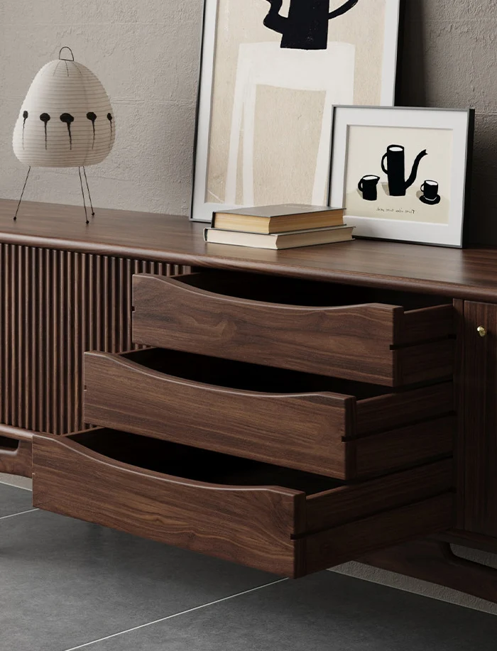 Atlas Black Walnut TV Stand with Fluted Doors