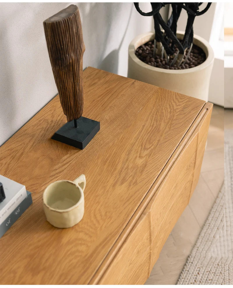 PlankView White Oak Artistic TV Stand with Carved Doors