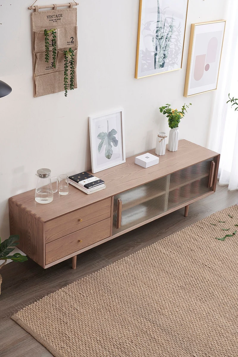Japandi Stylish White Ash Wood TV Stand