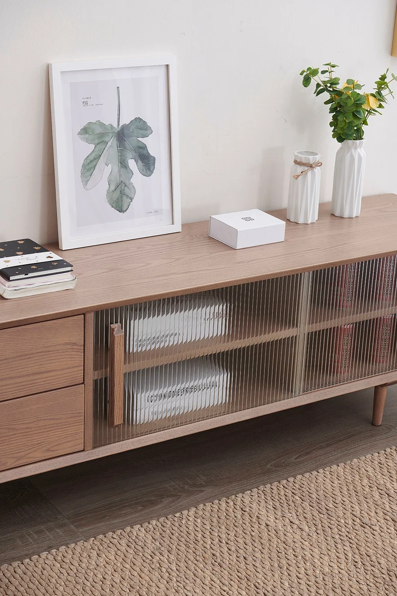 Japandi Stylish White Ash Wood TV Stand