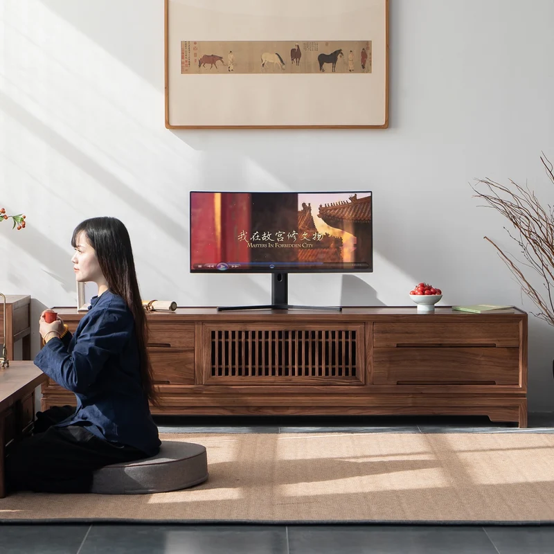 Japanese Style Timeless Black Walnut Wood TV Stand