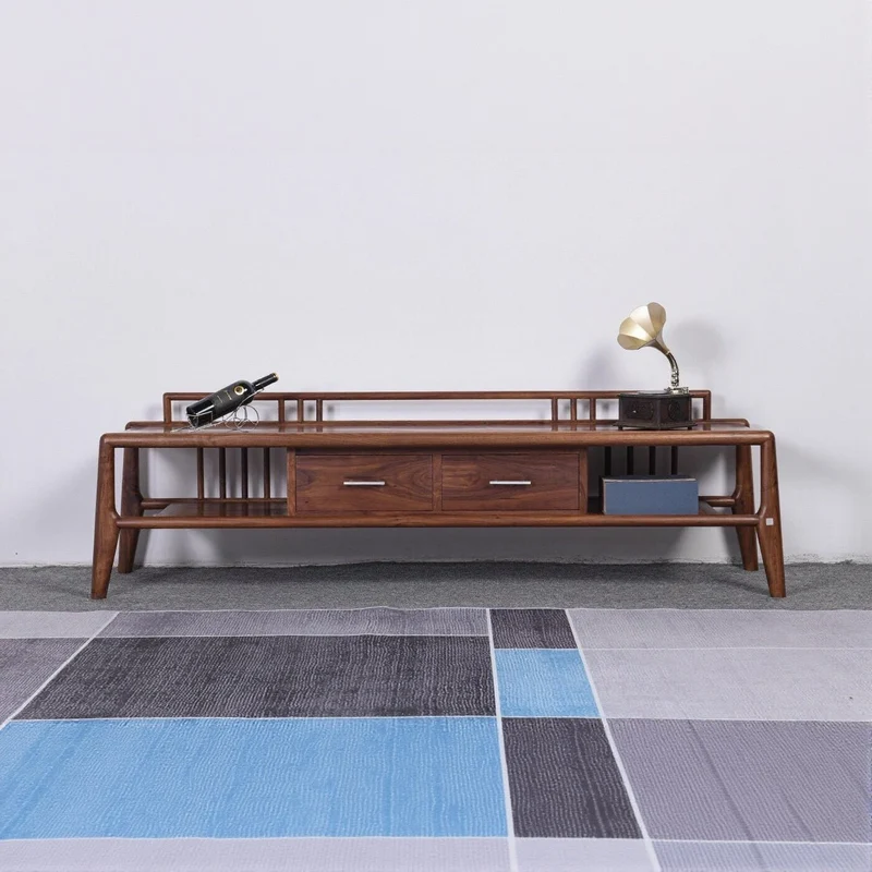 Chinese Open Style Black Walnut Wood TV Cabinet