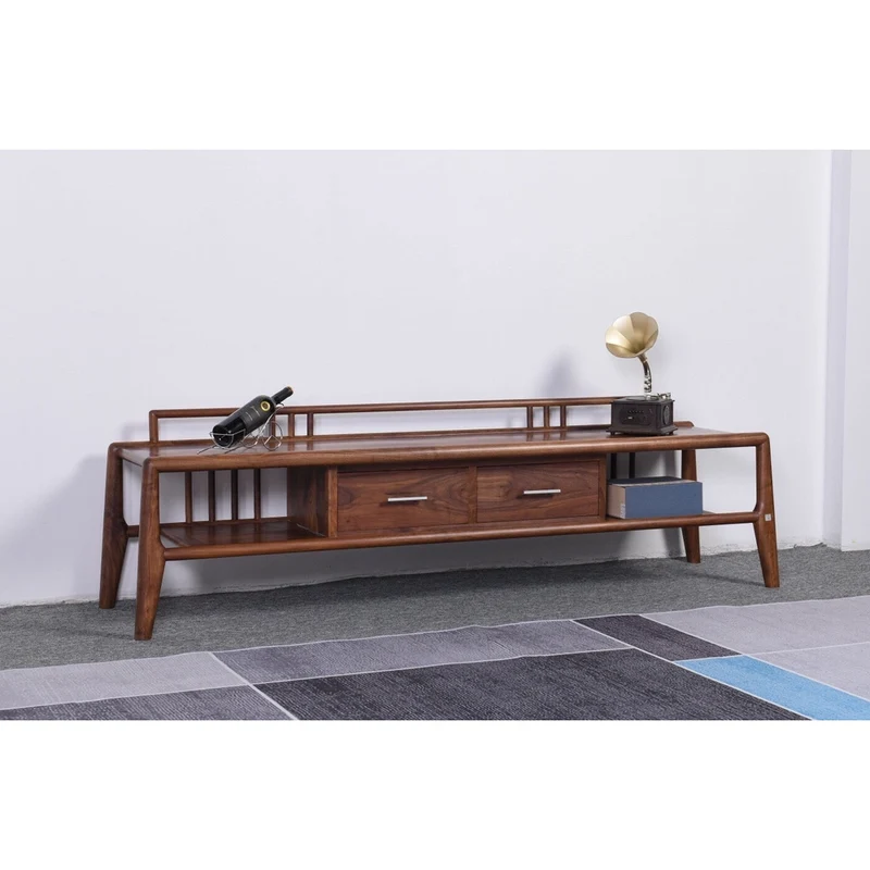 Chinese Open Style Black Walnut Wood TV Cabinet