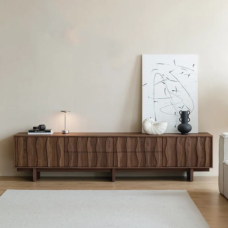 Coda Modern Walnut TV Stand with Sculpted Wave Doors
