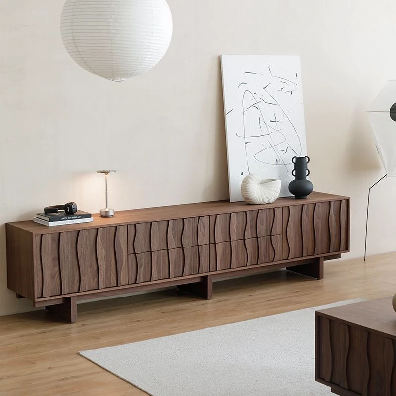 Coda Modern Walnut TV Stand with Sculpted Wave Doors