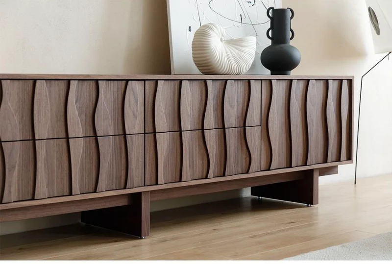 Coda Modern Walnut TV Stand with Sculpted Wave Doors