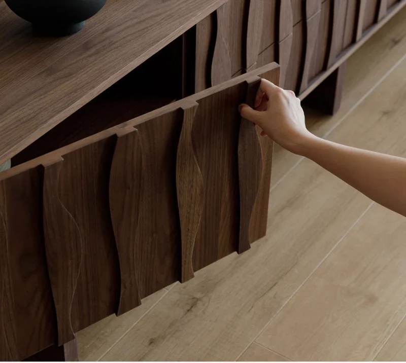 Coda Modern Walnut TV Stand with Sculpted Wave Doors