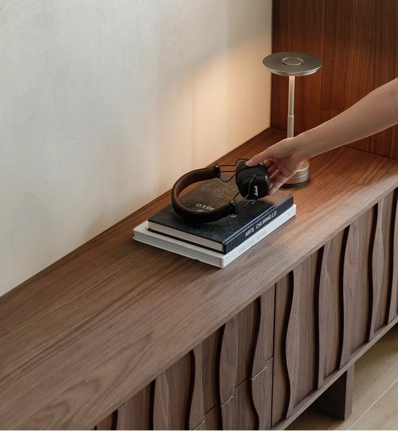 Coda Modern Walnut TV Stand with Sculpted Wave Doors