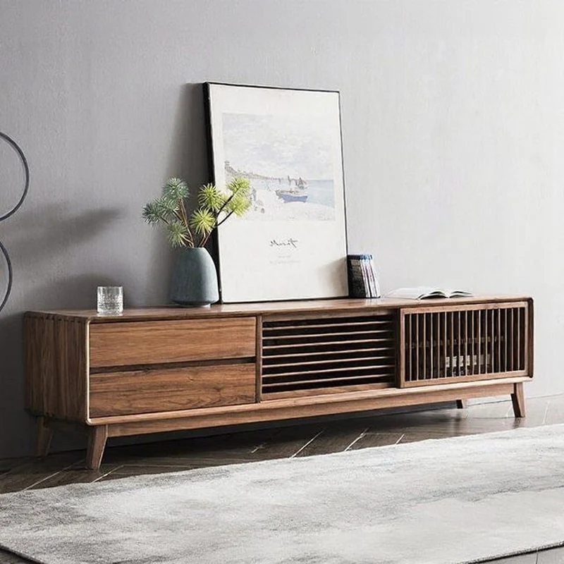 Japanese High-End Black Walnut Wood TV Stand