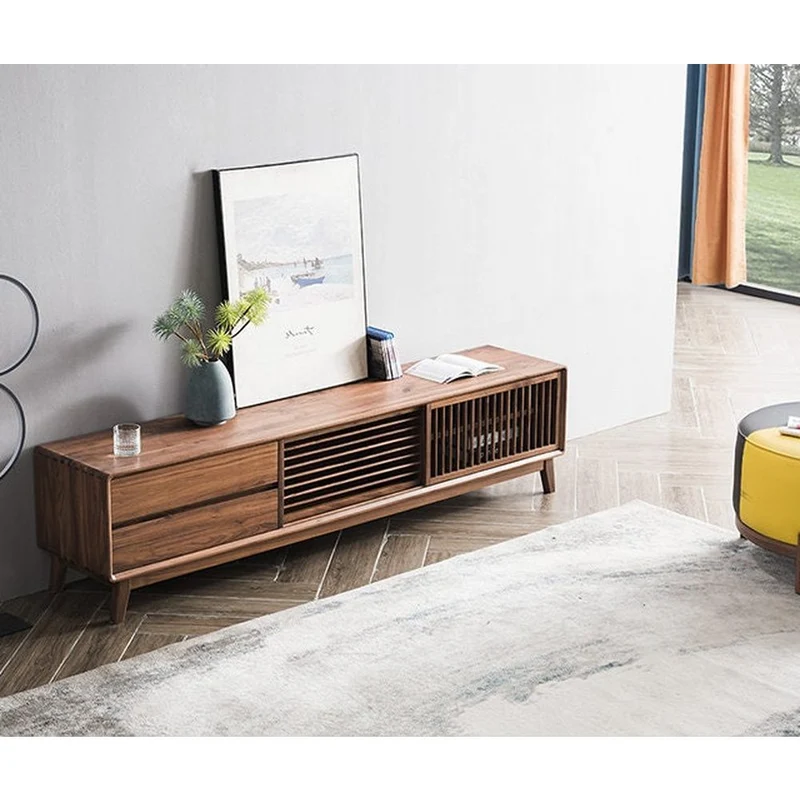 Japanese High-End Black Walnut Wood TV Stand
