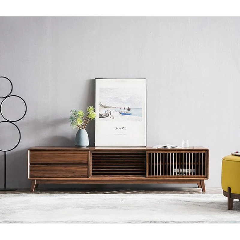 Japanese High-End Black Walnut Wood TV Stand