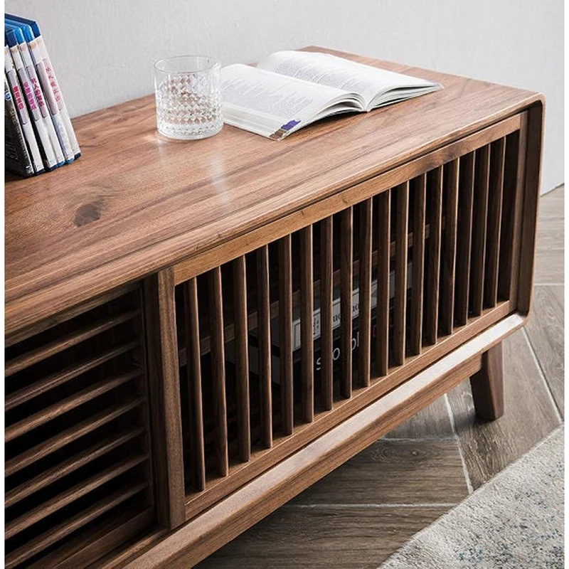 Japanese High-End Black Walnut Wood TV Stand