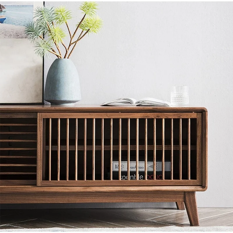 Japanese High-End Black Walnut Wood TV Stand