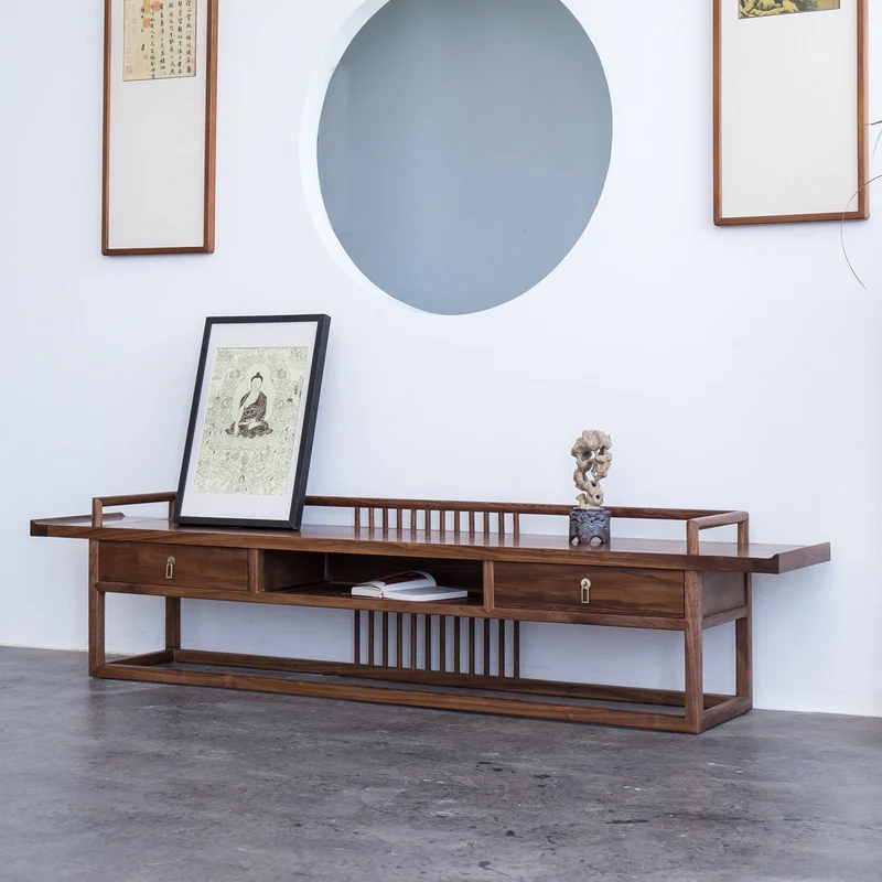 Sleek Simplicity Chinese Style Black Walnut Wood TV Stand